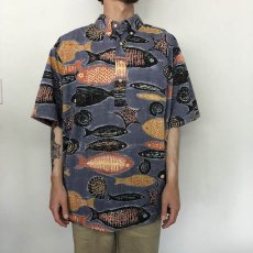 画像2: 90's〜 Reyn Spooner 魚柄 BDプルオーバーアロハシャツ XXL (2)