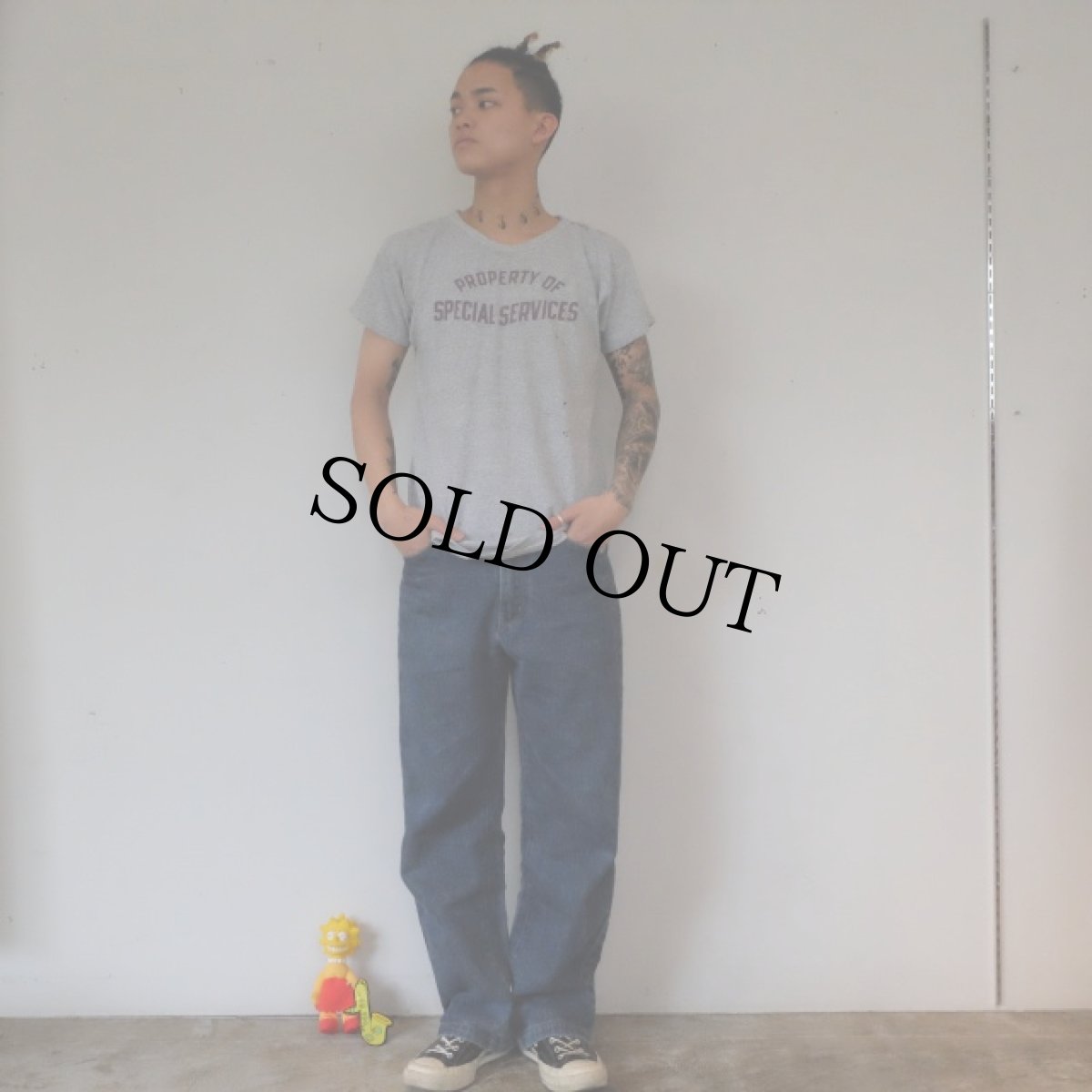 画像3: 60's Champion "PROPERTY OF SPECIAL SERVICES" ランタグ 染み込みプリント霜降りTシャツ (3)