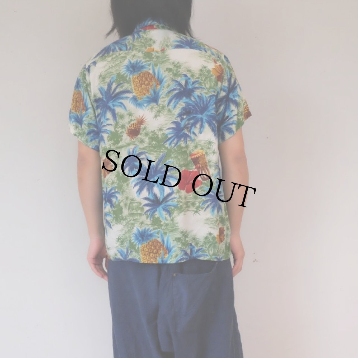 画像5: 60's South Pacific パイナップル×ハイビスカス柄 レーヨンアロハシャツ (5)