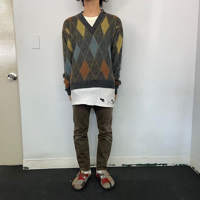 VINTAGE - デザインニット アーガイル柄 ダークカラー モヘア混 ベロア インポート 古着の通販 by chocomaru's apparel  shop｜ヴィンテージならラクマ