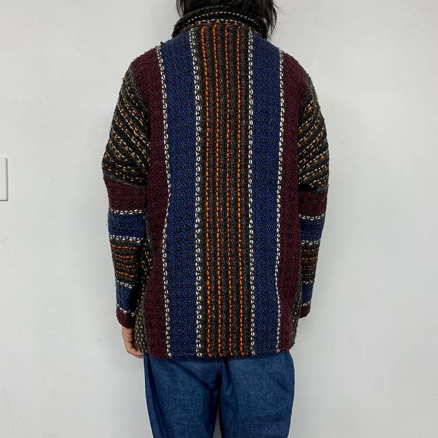 柄編みハンドメイドウールニットジャケット