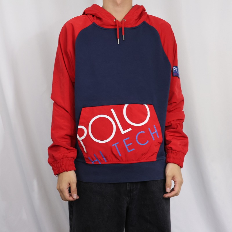 画像2: 80〜90's POLO Ralph Lauren "POLO HI TECH" ポリエステル切り替え スウェットフーディー M (2)