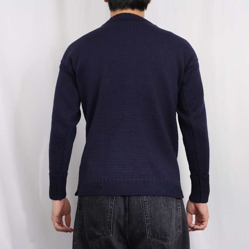 画像3: VINTAGE ウール ガンジーニットセーター NAVY (3)