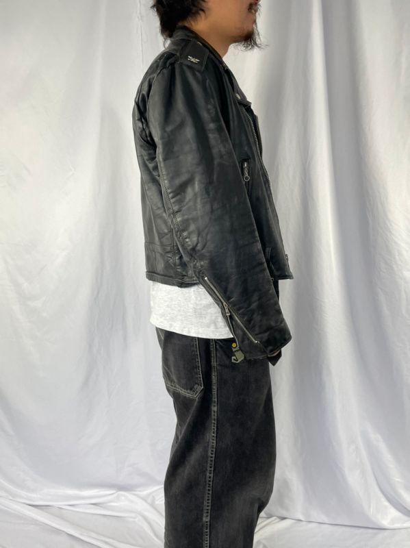 古着　ヴィンテージ ダブルライダースジャケット　本革　ブルゾン　黒　中綿　本革 レザージャケット 通常在庫品