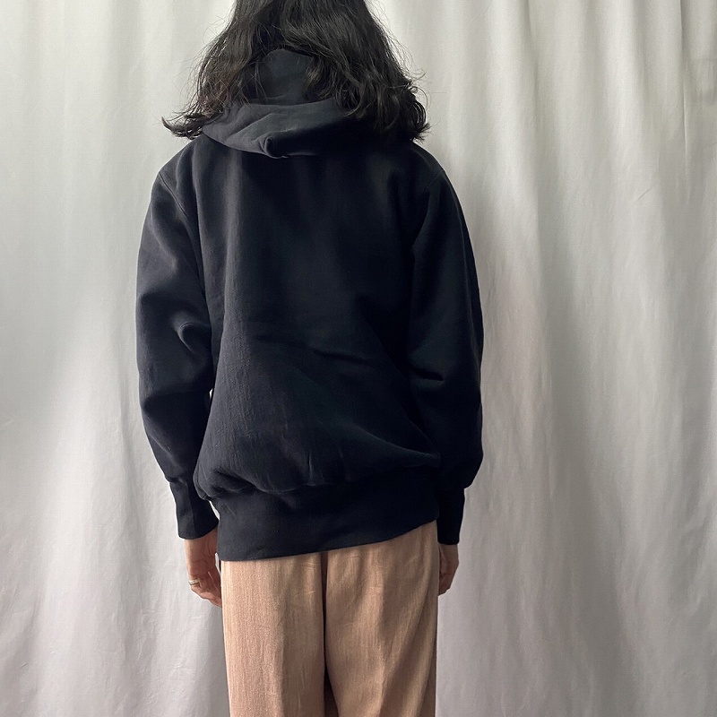 90's Champion REVERSE WEAVE USA製 目付きフーディー BLACK XL