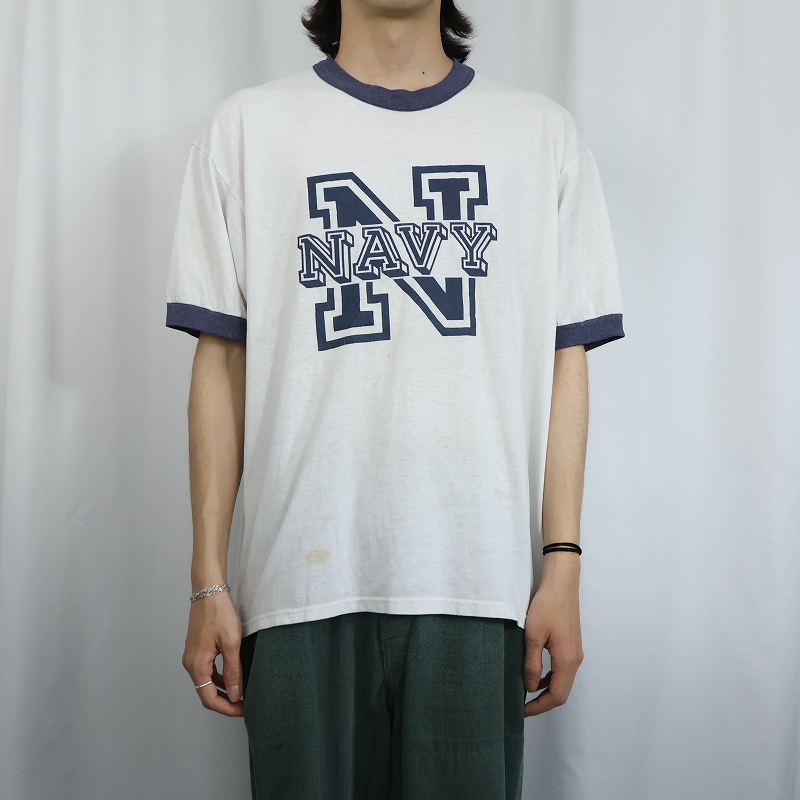 80s 90s 80年代 90年代 ソフィ― 白 ホワイト 半袖 ネイビー ミリタリー