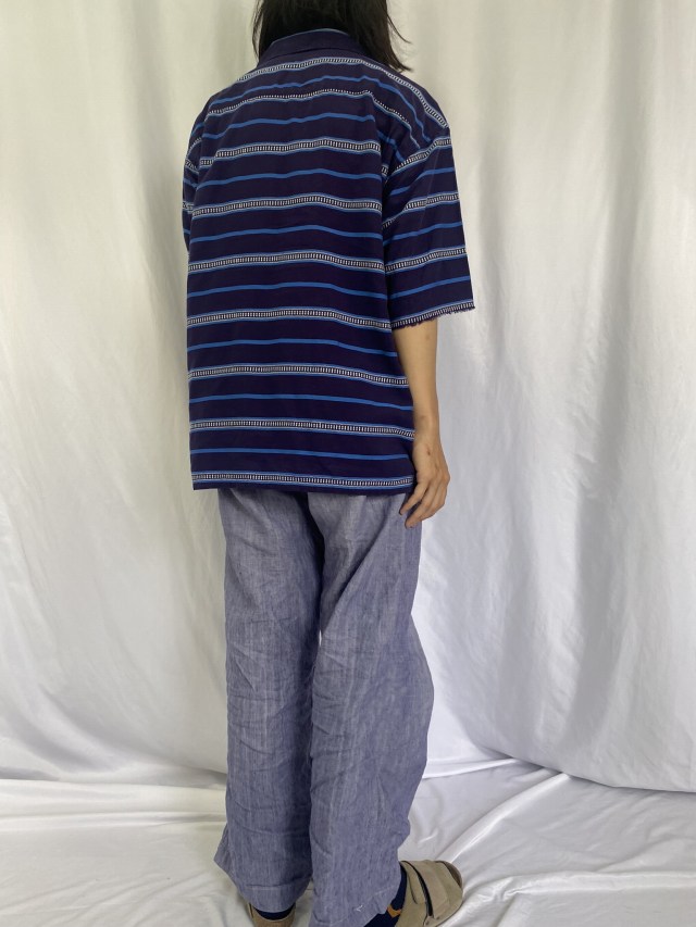 60's SPORTSWEAR USA製 ボーダー柄 オープンカラーコットンシャツ XL