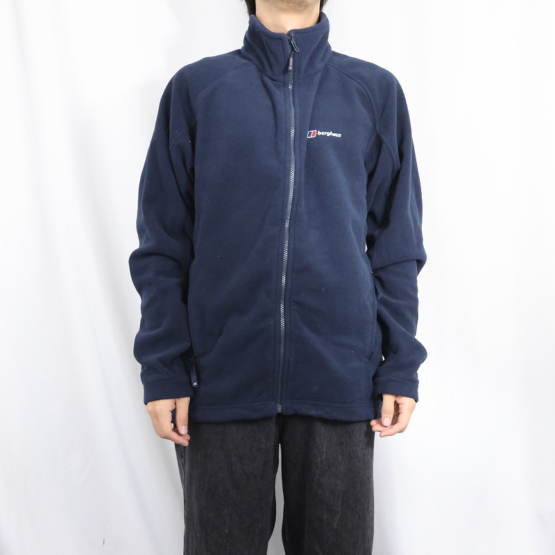 画像2: berghaus ロゴ刺繍 フリースジップジャケット NAVY L (2)
