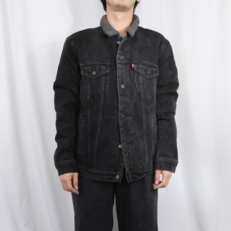 画像2: Levi's ブラックデニムボアジャケット L (2)
