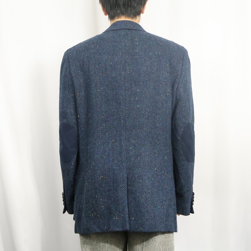 画像3: CELTIC TWEED エルボーパッチ付き カラーネップ混 ウールツイードジャケット NAVY SIZE44 (3)
