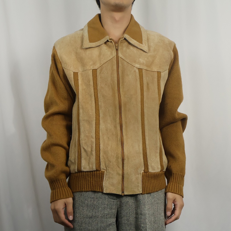 画像2: 80's〜 SILTON ニット切り替え スエードレザージャケット XL (2)