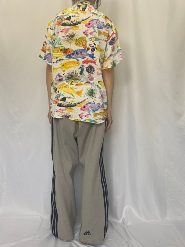 90's JAMS WORLD USA製 魚柄 レーヨンアロハシャツ M