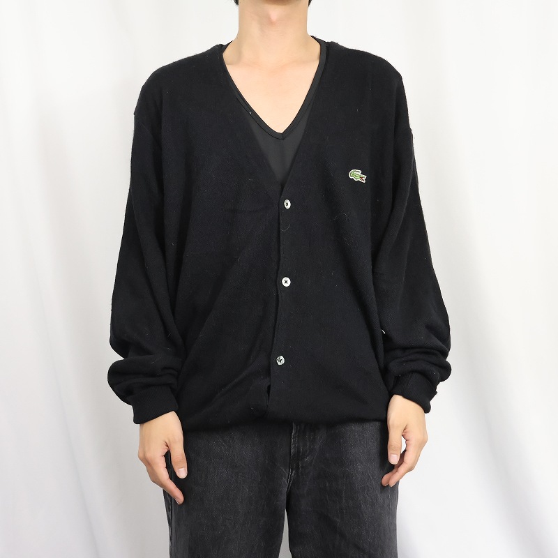 画像2: 80's IZOD LACOSTE USA製 ロゴ刺繍 アクリルニットカーディガン BLACK XL (2)