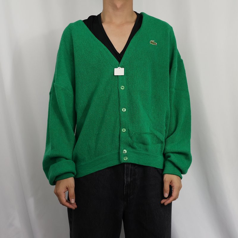 画像2: 70〜80's CHEMISE LACOSTE FRANCE製 ロゴ刺繍 ウールニットカーディガン SIZE5 (2)