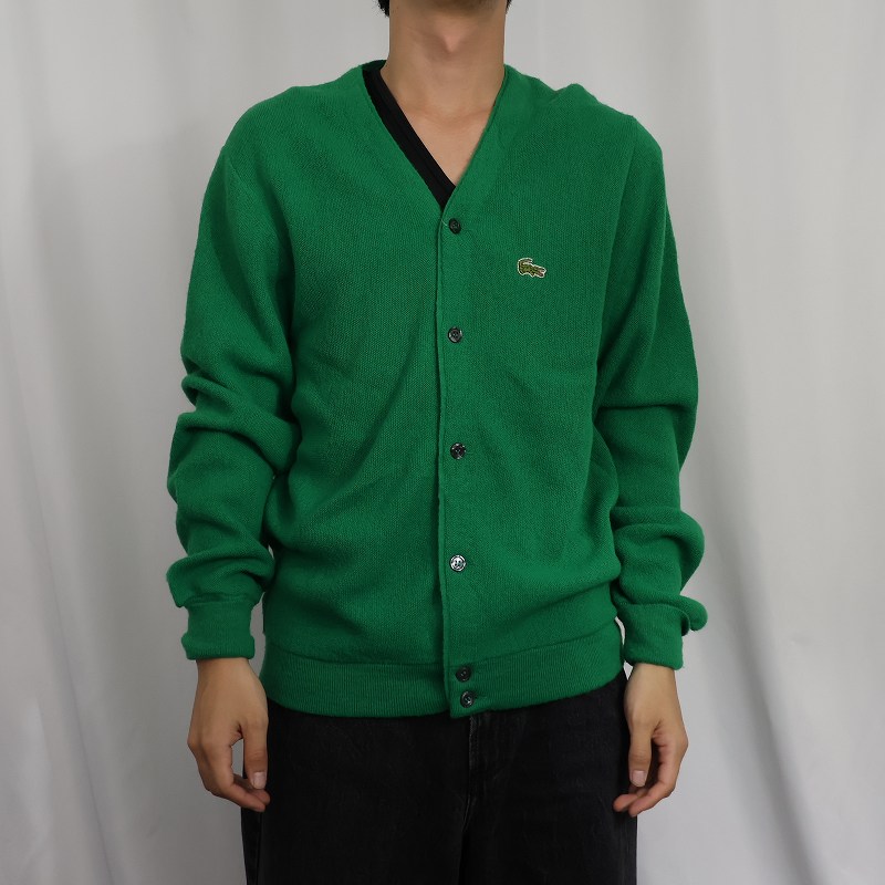 画像2: 70's IZOD OF LONDON LACOSTE ロゴ刺繍 アクリルニットカーディガン M (2)