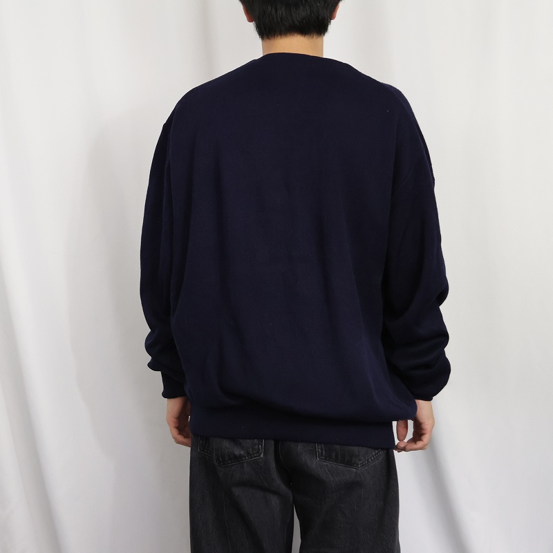 画像3: 70〜80's CHEMISE LACOSTE SPAIN製 ロゴ刺繍 ウールニットカーディガン NAVY (3)