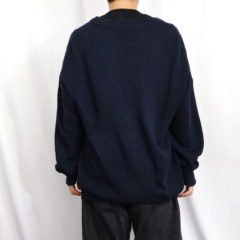 画像3: 90's LACOSTE FRANCE製 ロゴ刺繍 ウールニットカーディガン NAVY SIZE6 (3)