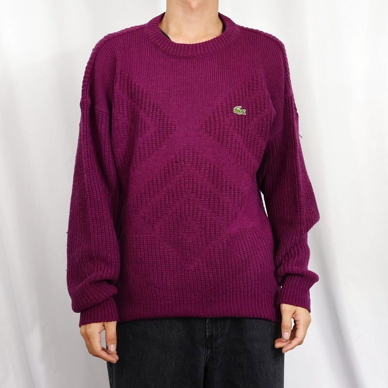 画像2: 70〜80's CHEMISE LACOSTE FRANCE製 柄編み ウールニットセーター SIZE4 (2)