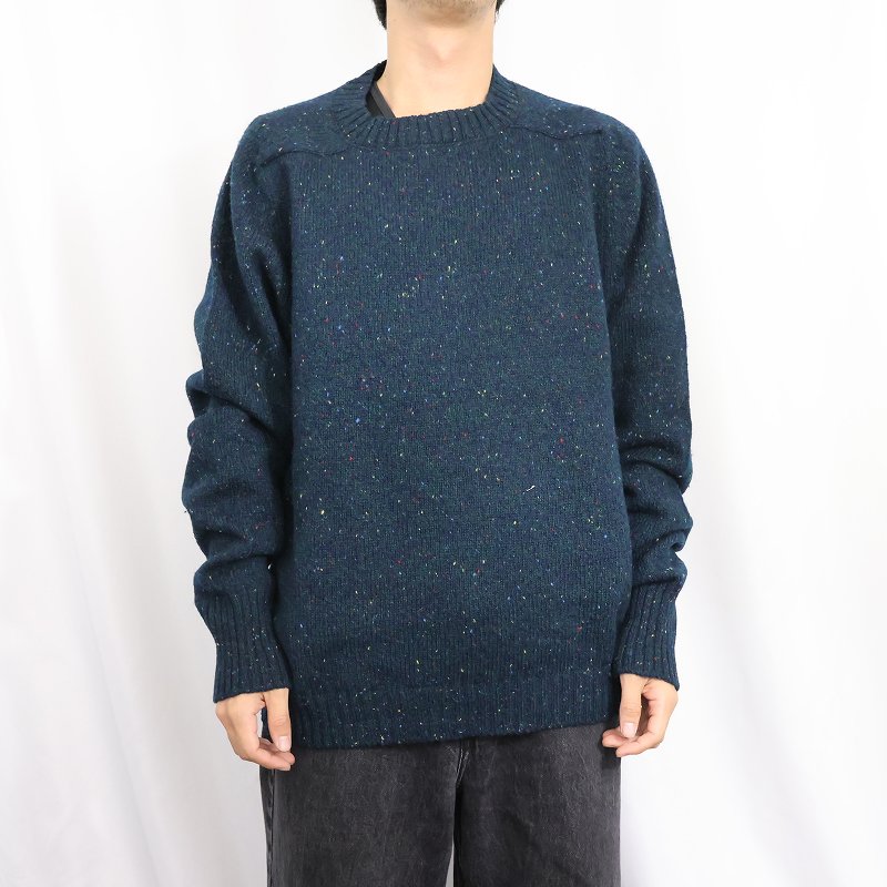 画像2: 60〜70's PENDLETON USA製 カラーネップ混 ウールニットセーター NAVY×GREEN L (2)
