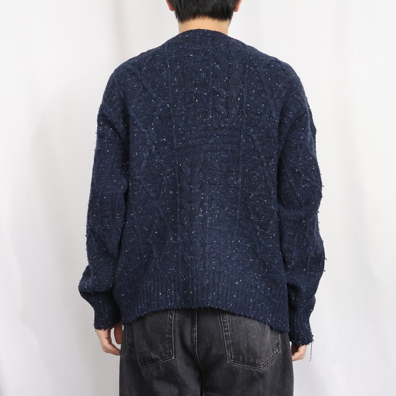 画像3: 90's〜 FOR SAIL カラーネップ混 ケーブルニットセーター NAVY (3)