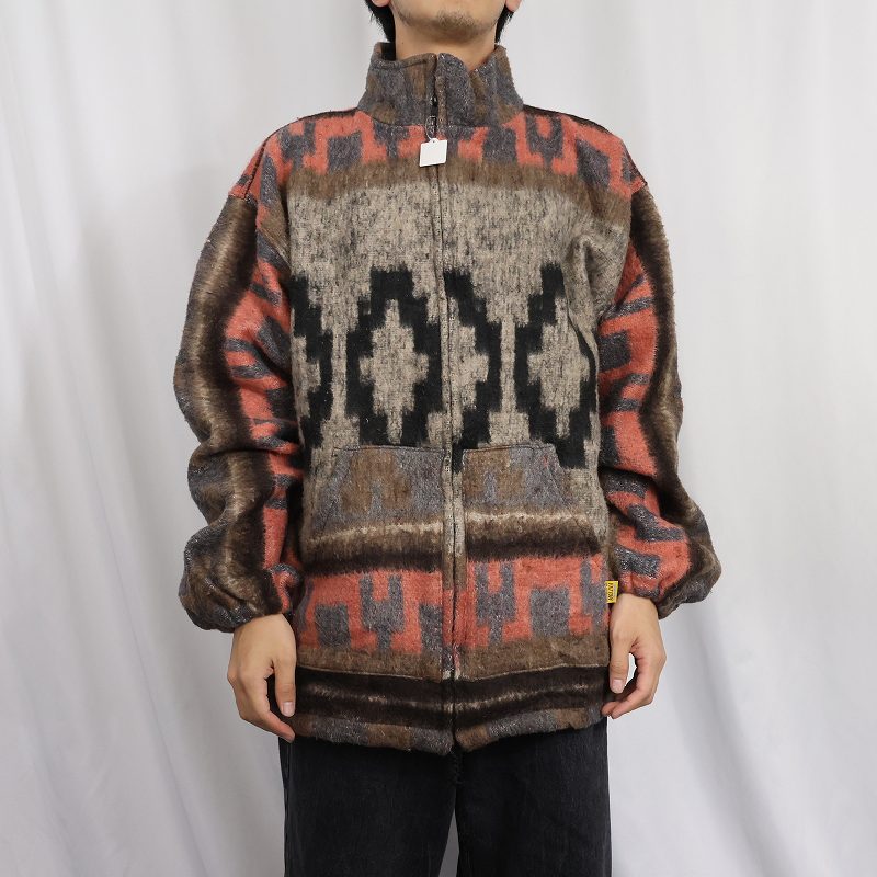 画像3: 〜90's MOLINA INDIAN DRAWIN ネイティブ柄 シャギーニットジャケット XL (3)