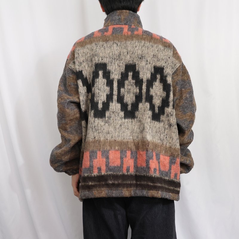 画像4: 〜90's MOLINA INDIAN DRAWIN ネイティブ柄 シャギーニットジャケット XL (4)