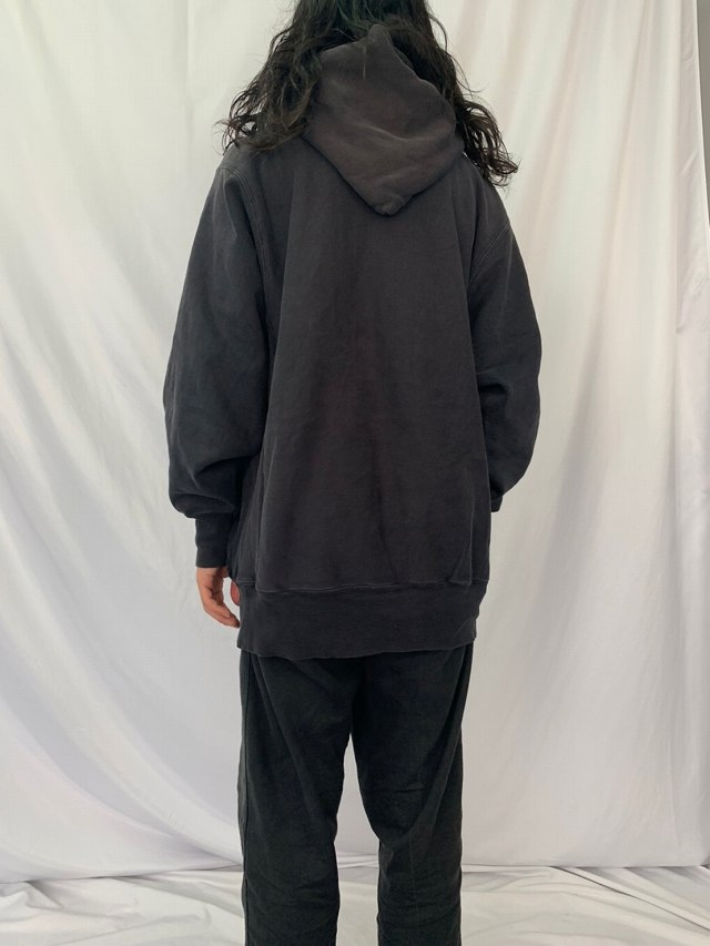 90's Champion REVERSE WEAVE USA製 目付き スウェットフーディー BLACK XXL