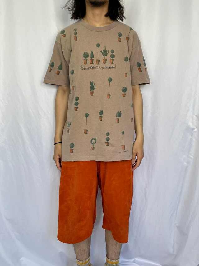 90's rel-e-vant products USA製 植物 プリントTシャツ L