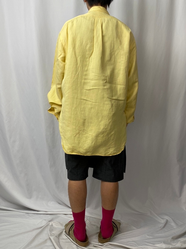 ★90s ラルフローレン BLAKE 刺繍ロゴ レモンカラー 黄長袖シャツ