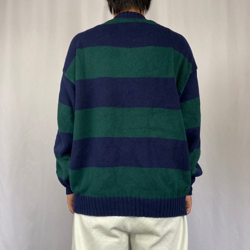 90's LANDS'END USA製 ボーダー柄 コットンニットセーター L