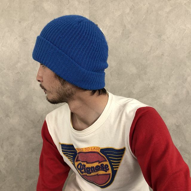 アクリル ニット帽 ビーニー 青 ブルー| ビンテージ古着屋Feeet 通販 名古屋 大須 メンズ