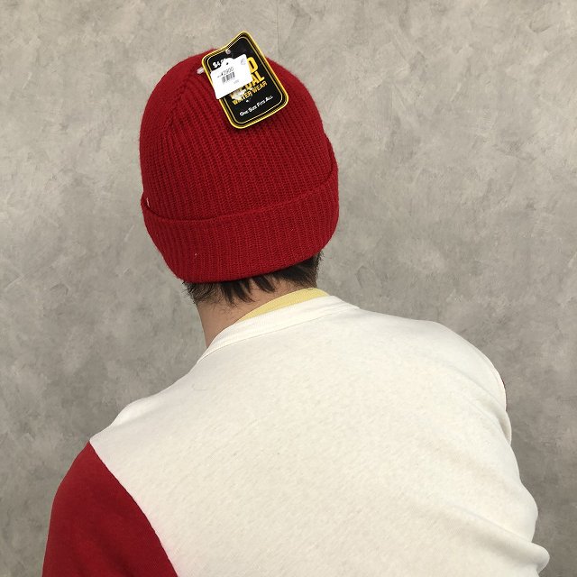 アクリル ニット帽 ビーニー 赤 レッド ビンテージ古着屋feeet 通販 名古屋 大須 メンズ