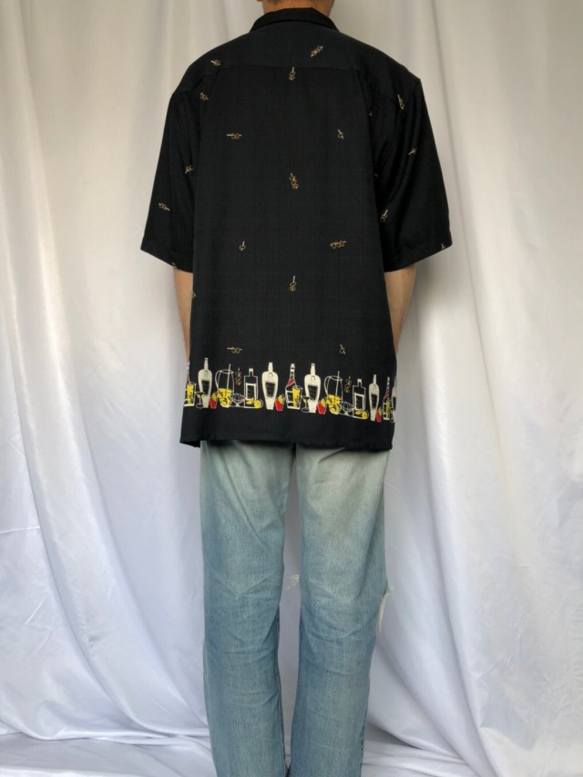 80〜90's DaVinci california カクテル柄 オープンカラーシャツ XL