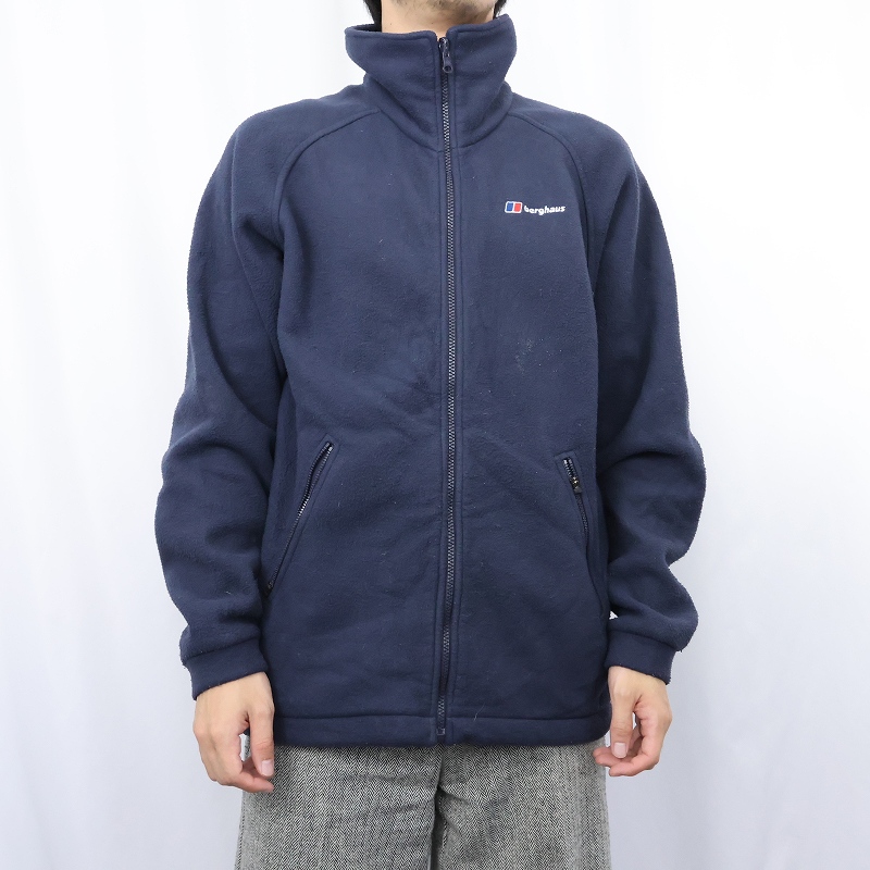 画像2: 2000's berghaus ロゴ刺繍 フリースジャケット NAVY S (2)