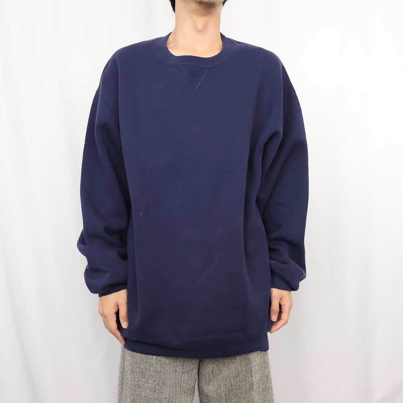 画像2: 90's RUSSELL ATHLETIC USA製 前V 無地スウェット NAVY XLT (2)