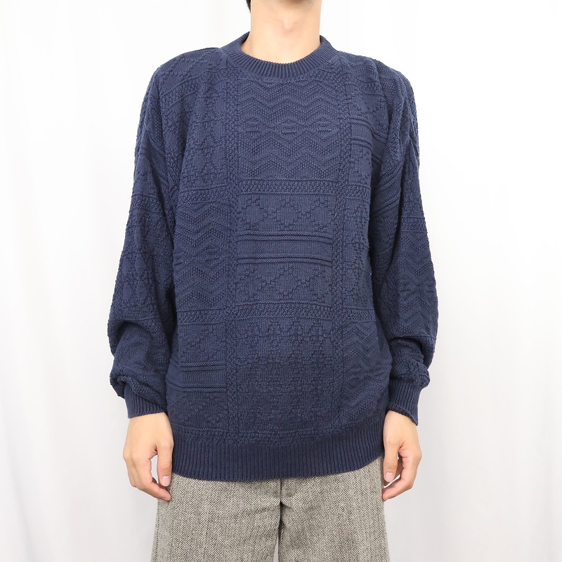 画像2: 90's CURRIER COVE USA製 柄編み コットンニットセーター M (2)