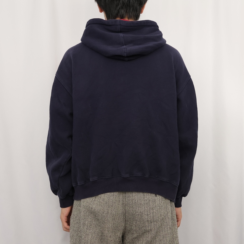 画像3: 90's ORVIS ハーフジップ スウェットフーディー NAVY L (3)