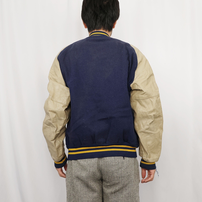 画像3: 70〜80's パッチ付き ウール×レザー スタジャン (3)