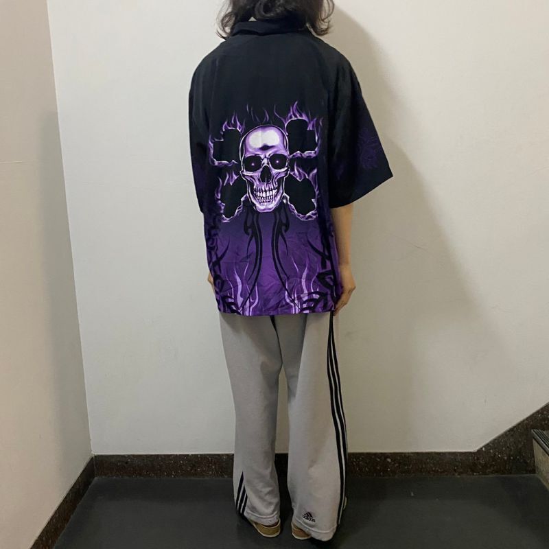 90s 90年代 骸骨 骨 ファイヤーパターン 紫 パープル | ビンテージ古着 