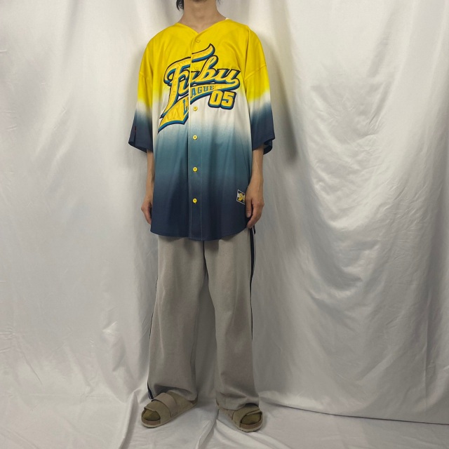 90's FUBU ロゴワッペン付き グラデーションベースボールシャツ XXL