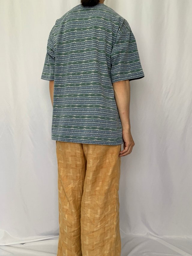 Ocean Pacific USA製 デザインボーダー柄Tシャツ L