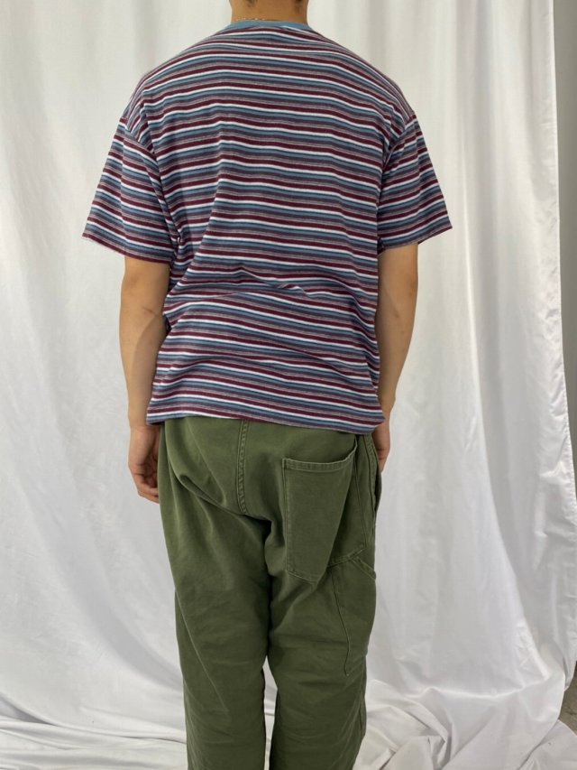 90's BASIC EDITION USA製 マルチボーダー柄Tシャツ L
