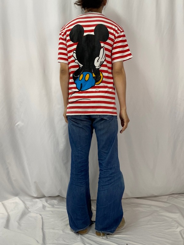 90年代 DISNEY MICKEY MOUSE ミッキーマウス キャラ ボーダー柄 ロングTシャツ ロンT メンズXL ヴィンテージ /eaa318517