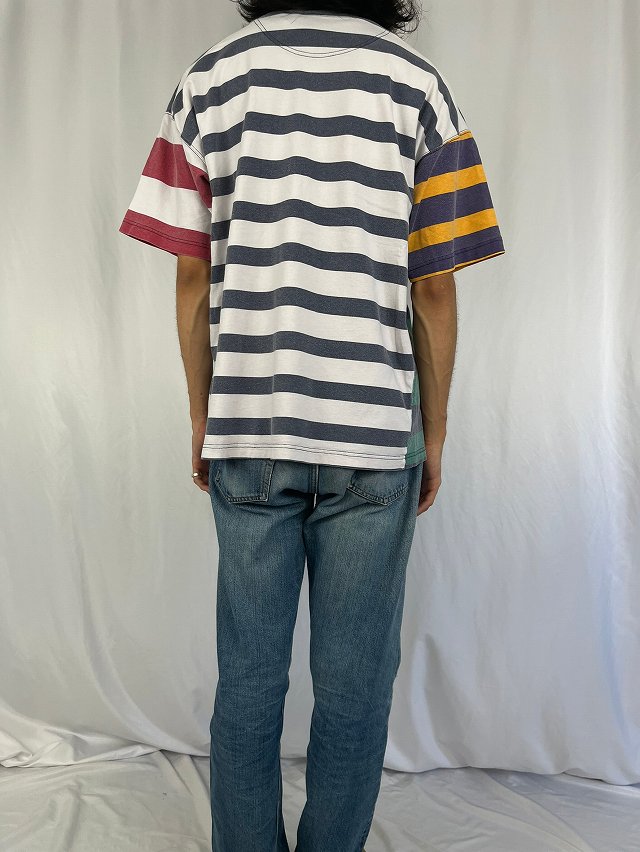 90's jed WEAR CANADA製 ボーダー柄 クレイジーパターンTシャツ M