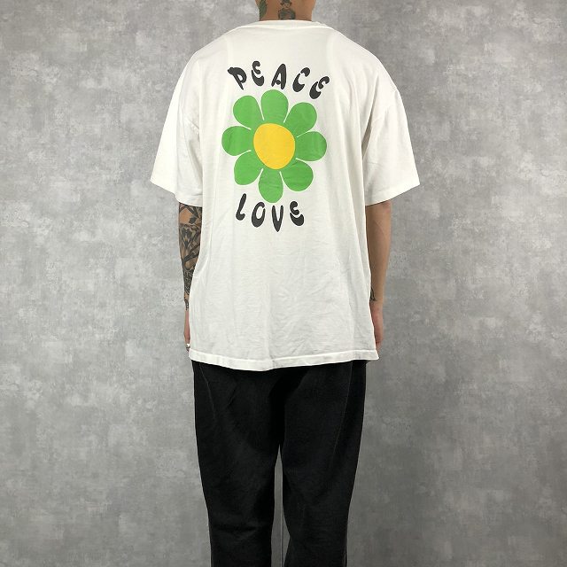 90's Flower Power ヒッピーイラストTシャツ