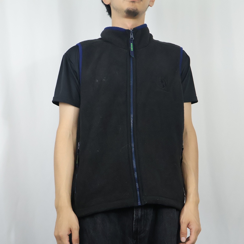 画像2: 90's Eddie Bauer EBTEK USA製 ロゴ刺繍 フリースベスト BLACK XS (2)