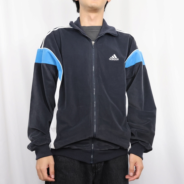 画像2: adidas ロゴ刺繍 ベロアトラックジャケット NAVY L (2)