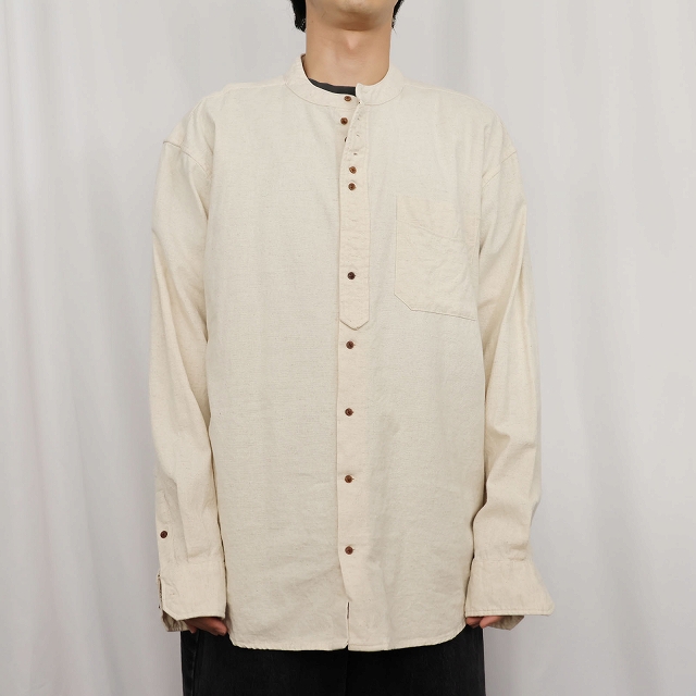 画像2: ARAN SWEATER MARKET バンドカラー コットンシャツ M (2)