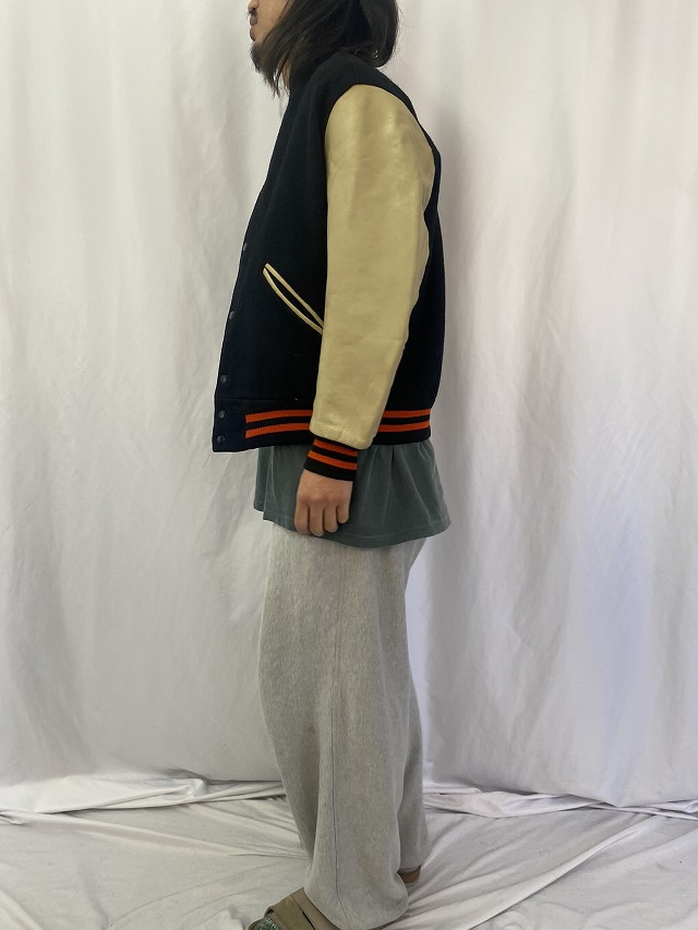 60's LASLEY KNITTING CO レザー×メルトンウールスタジャン SIZE 42
