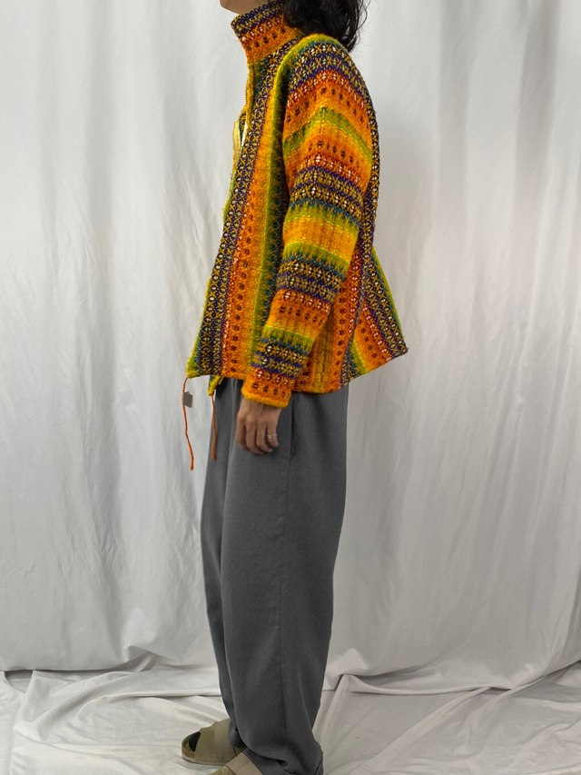 ハンドメイド マルチストライプ柄 ニットジャケット
